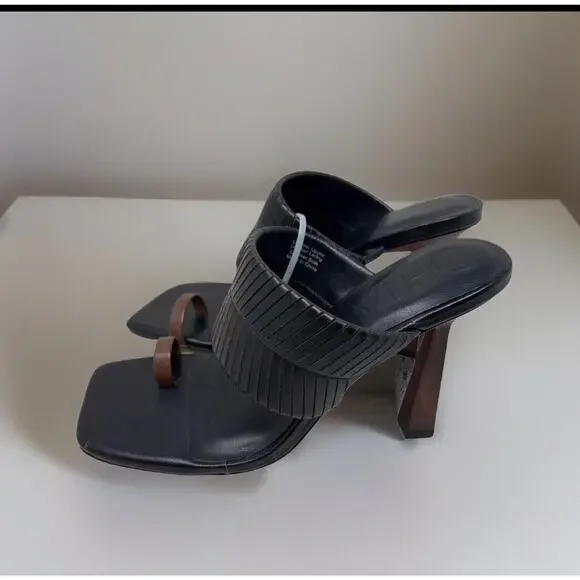 Deltan Kelsea Sandals Womens 8.5 Black Leather Square Toe Heeled Dress - Picture 12 of 16